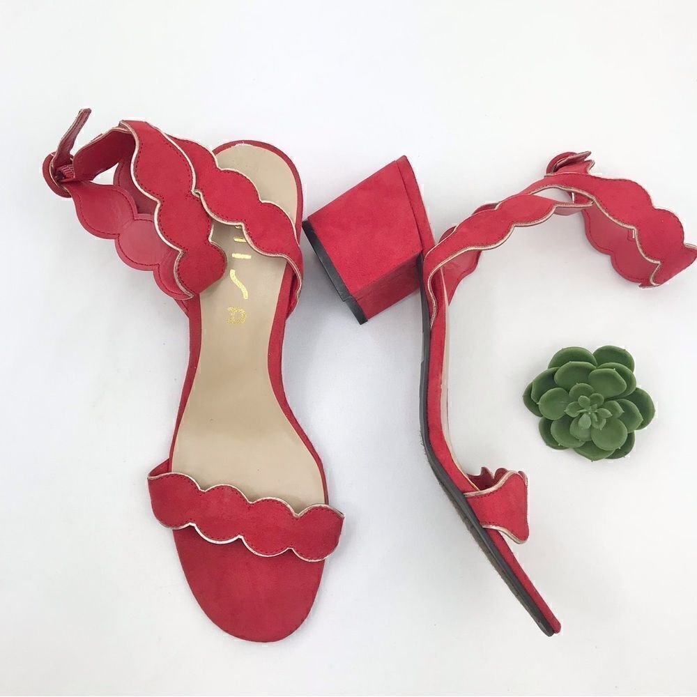Unisa  Red Estlin Suede Ankle Strap Block Heel Sandals